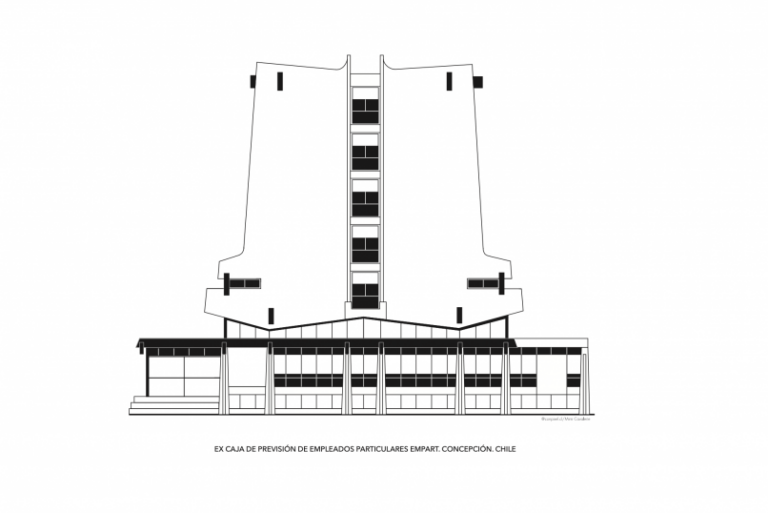 Ilustración de edificio en blanco y negro