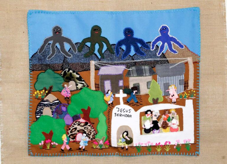 arpillera de paisaje urbano